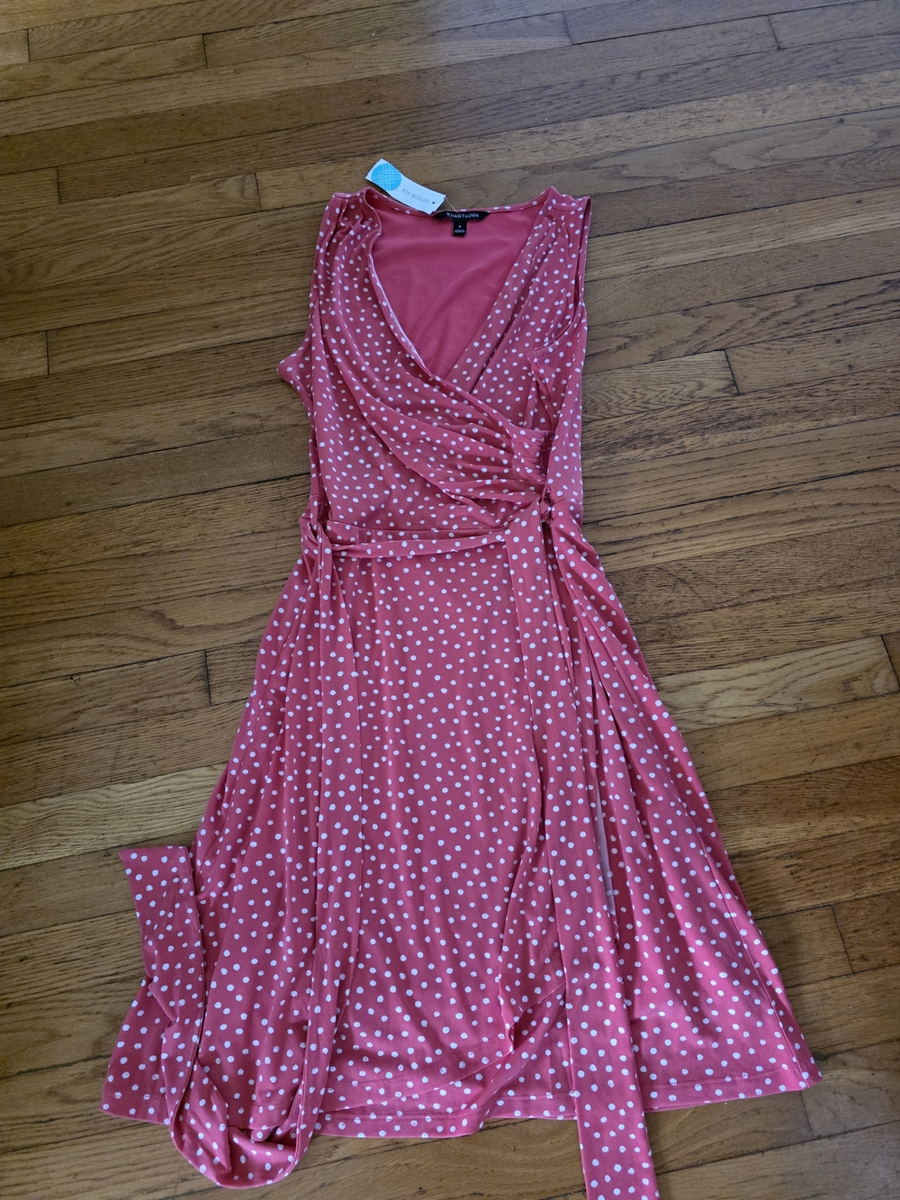 41 Hawthorn Coral Polka Dot Wrap Midi Dress - Picture 2 of 3